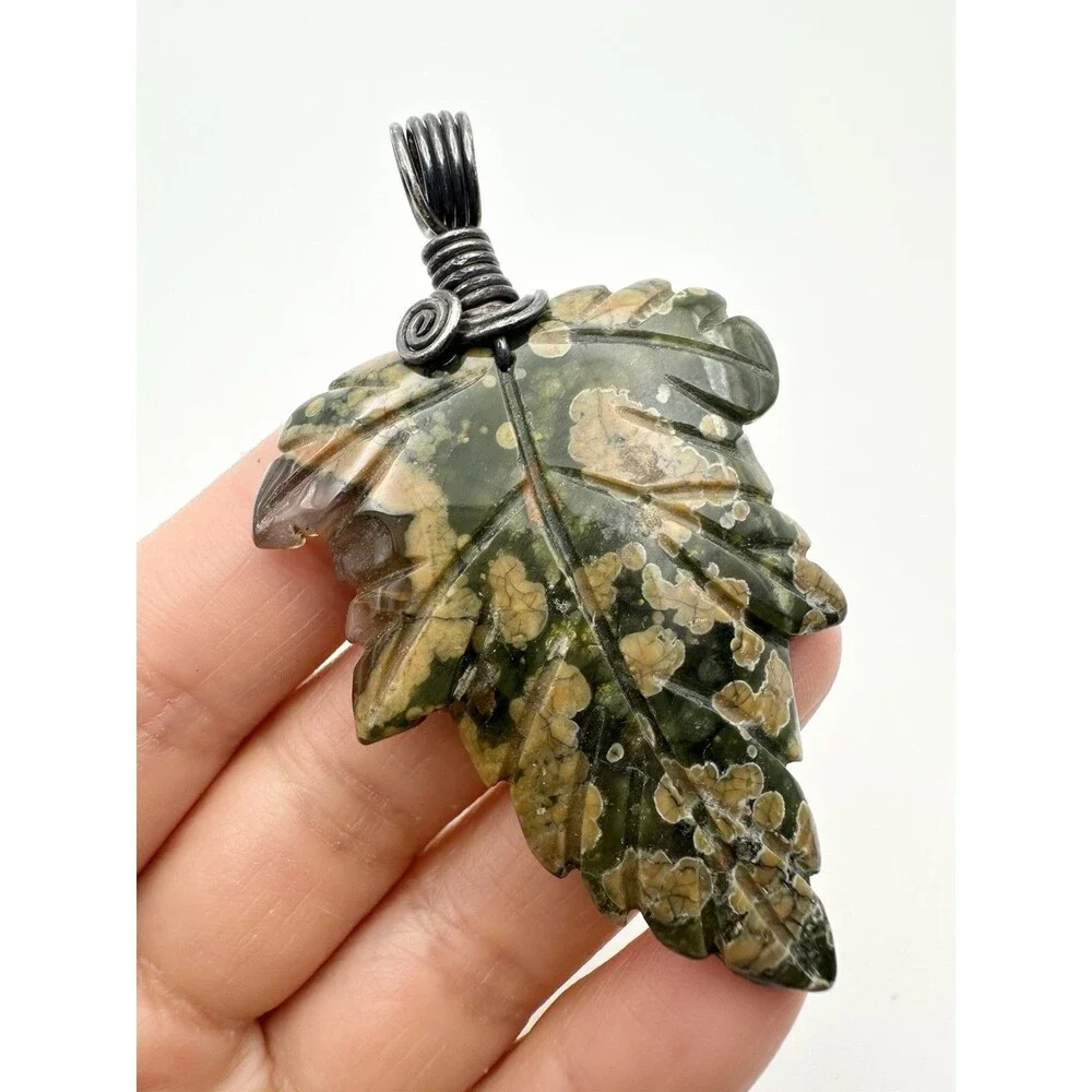 Handmade Ocean Jasper Leaf Pendant Large